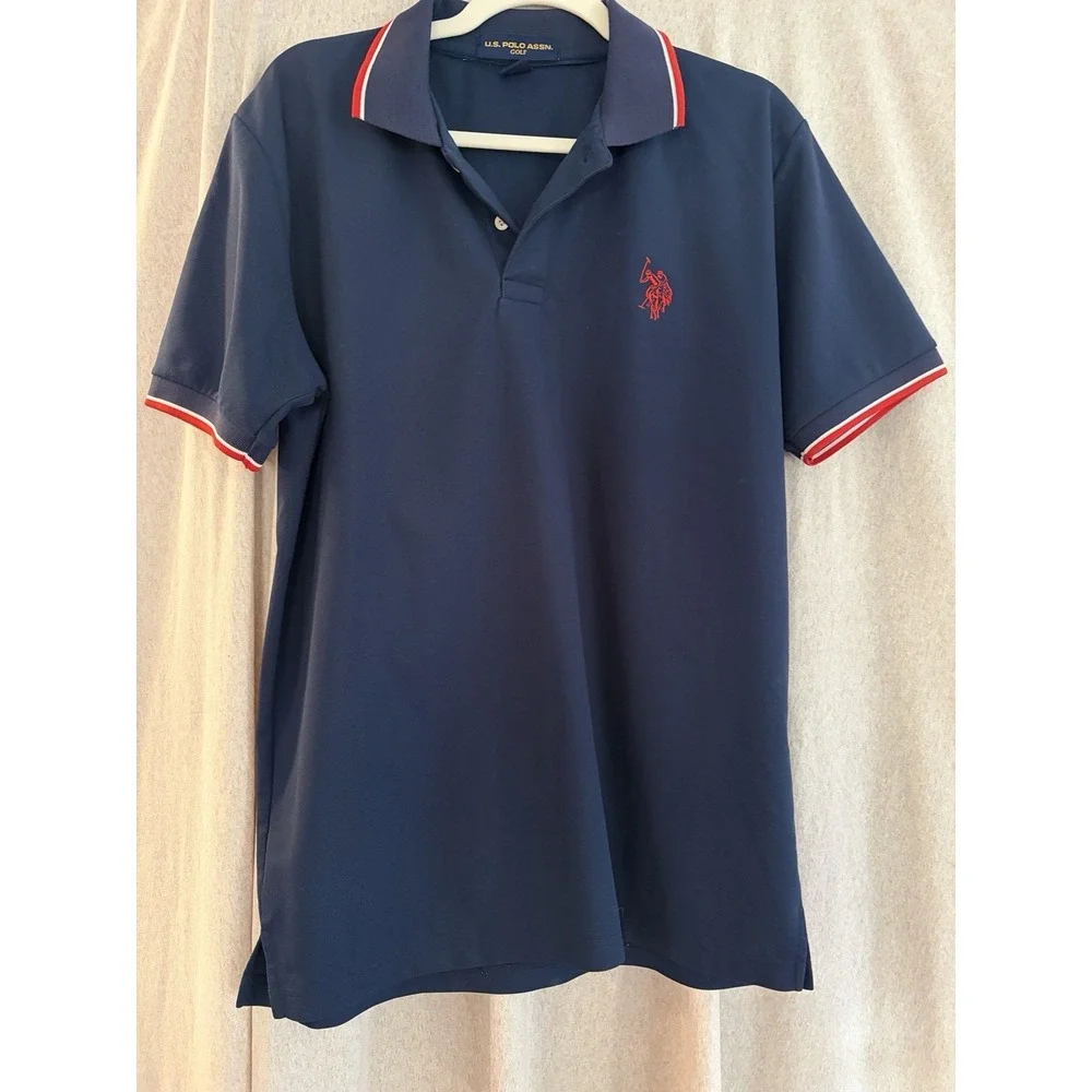 US‎ Polo Assn. Men's Short Sleeve Navy Collared Golf Polo Shirt Size Medium